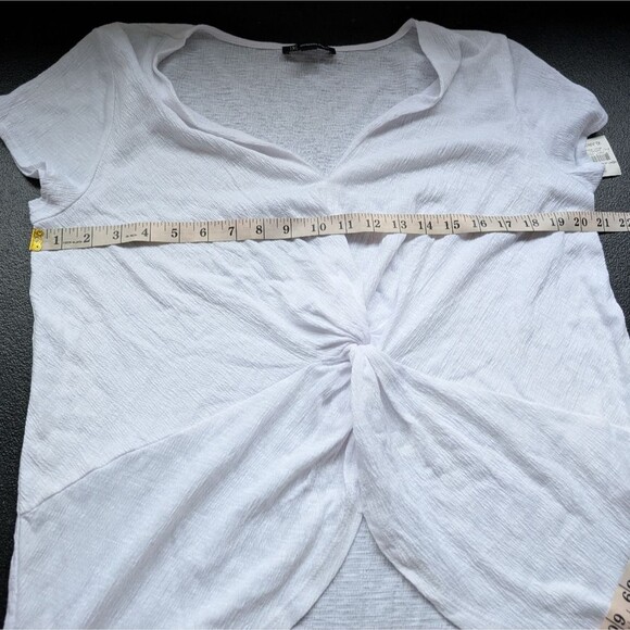 INC International Concepts Top White Short Sleeve Semi-Sheer Twist Front XL - Picture 3 of 10